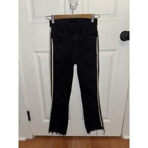 Mother Jeans Womens 24 Black Insider Crop Step Fray Guilty Racer Side Stripe
